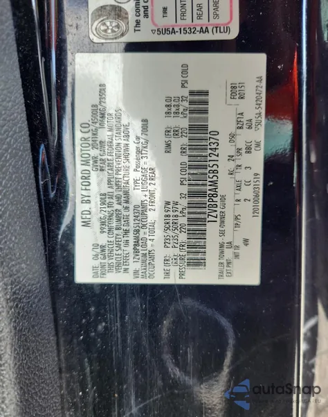 2011 Ford Mustang z USA, uszkodzony, nr VIN 1ZVBP8AM5B5124370